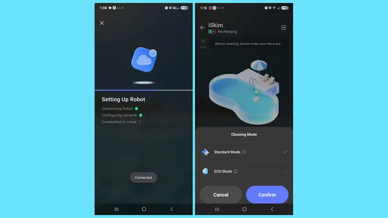 App view of Beatbot iSkim showing controls and connectivity.