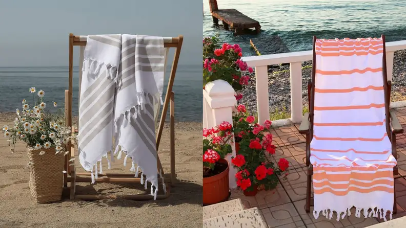 Turkish towels draped over chairs.