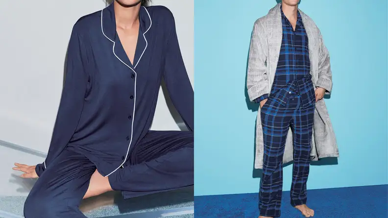 A woman lounging in pajamas from Nordstrom