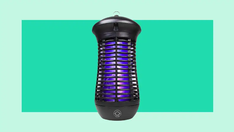 Black bug zapper with blue light.