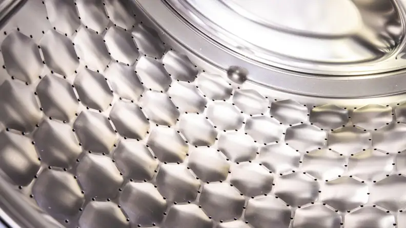 Miele's patented honeycomb-textured drum allows for a scrubbing action that doesn't fray clothing.