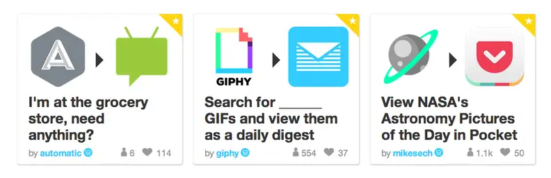 A sampling of IFTTT recipes.