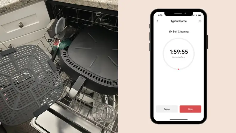The Typhur Dome Air Fryer being put inside a dishwasher.