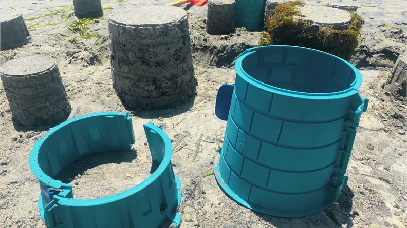 The sandcastle molds come in three sizes to help you make your fortress.