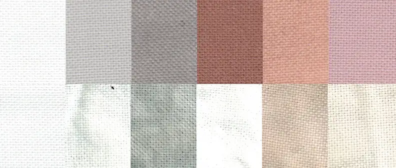Before and after test stain results using the Cotton/Normal cycle. From left to right: control, sweat, dirt, blood, cocoa, and red wine.