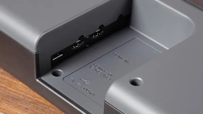 Connective ports on an LG S80QY soundbar.