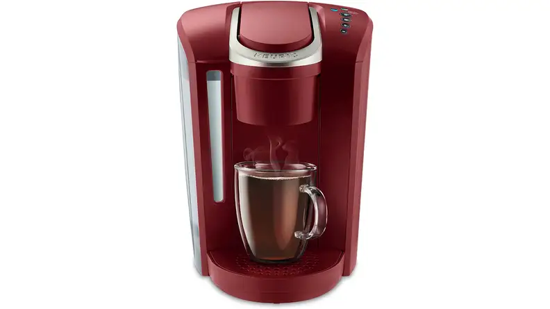 A red Keurig Select single-serve coffee maker.
