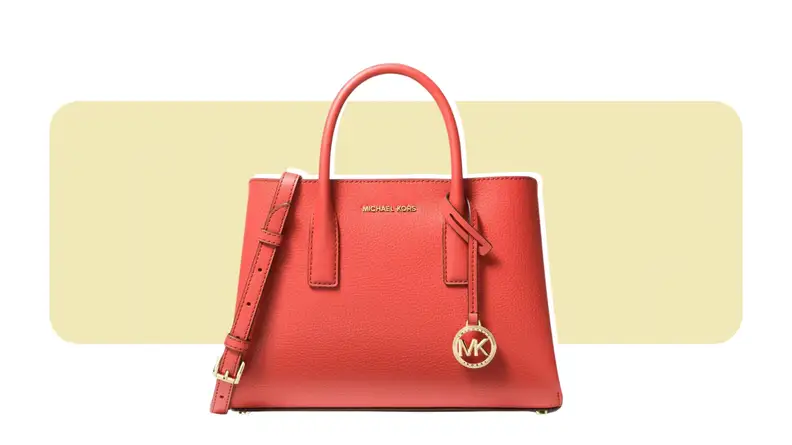 A small red leather handbag.