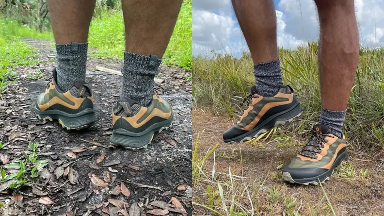 Man standing in a pair of Merrell Moab Speed hiking shoes