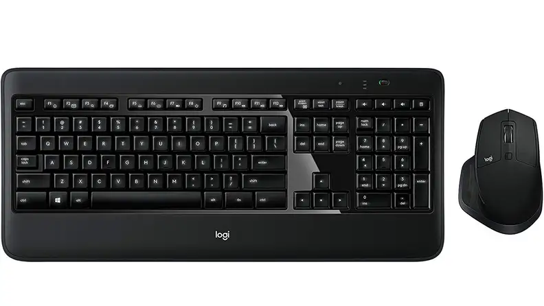 The Logitech MX900 mouse and keyboard combo viewed from above.