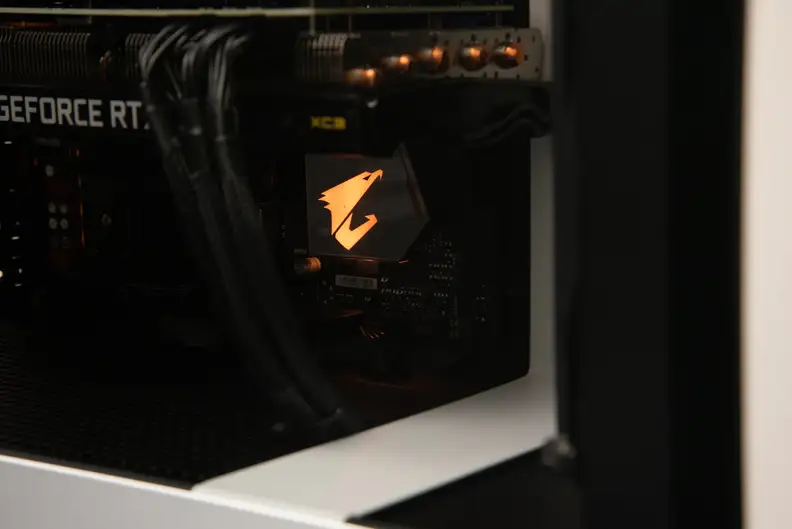 Closeup of motherboard's RGB logo