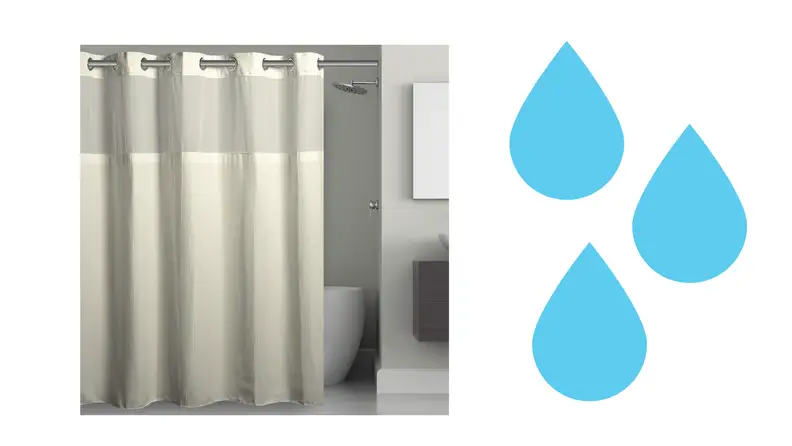 A white shower curtain in a bathroom