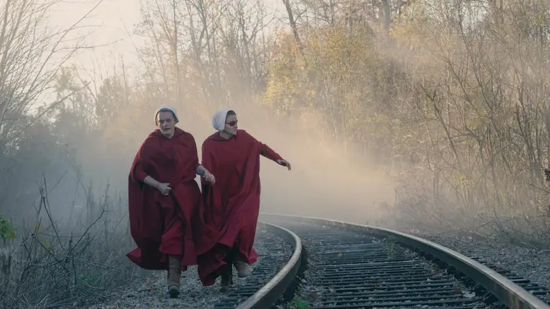 Elisabeth Moss and Madeline Brewer in The Handmaid's Tale