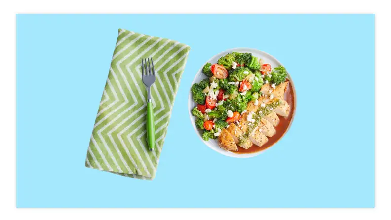 Plated meal with napkin and knife