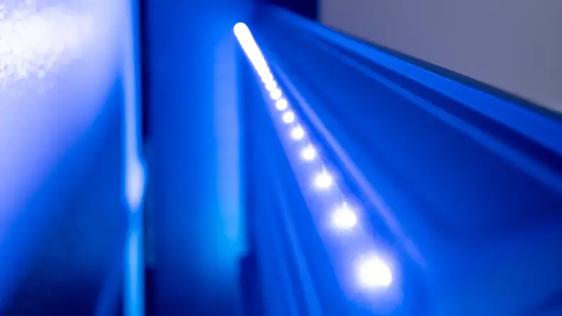 Blue LED lights shown on the back of the Philips Ambilight 7985 TV.