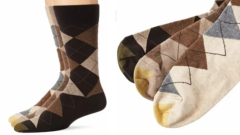 Argyle patterned socks from Gold Toe, close-up of Gold Toe socks.