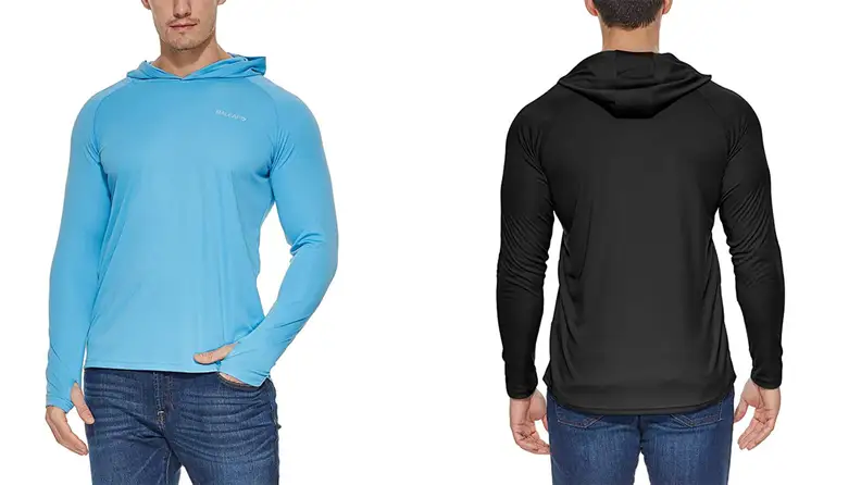 Man wearing baleaf UPF hoodie