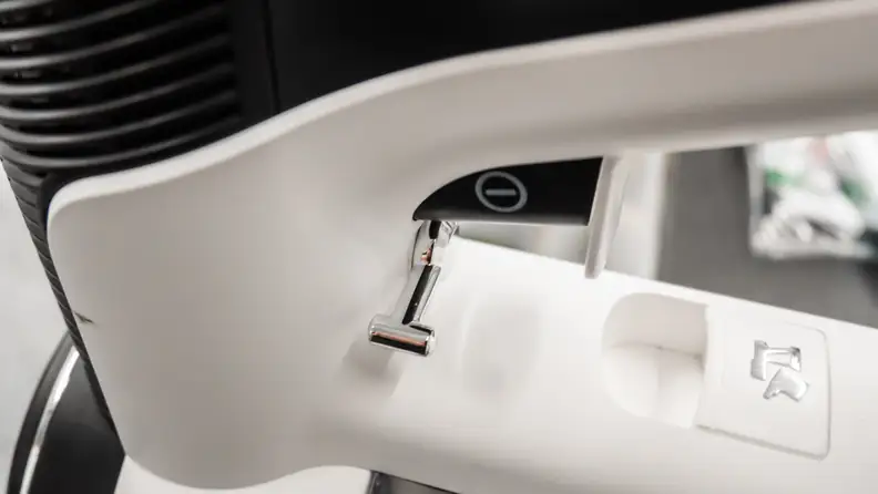 Like a gas pump, the trigger works with both with single clicks and continuous run.