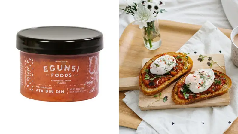 Egunsi Foods red pepper sauce paired with mozzarella and crunchy bread.
