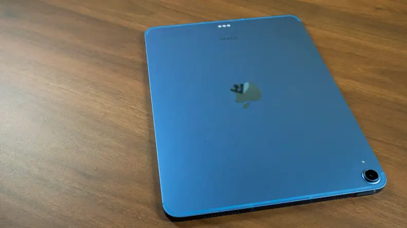 The back of the M1 iPad Air, showing the new blue color option.