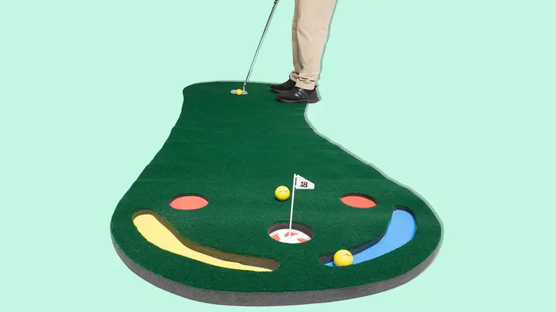 AbcoTech Indoor Golf Putting Green on a light green background.