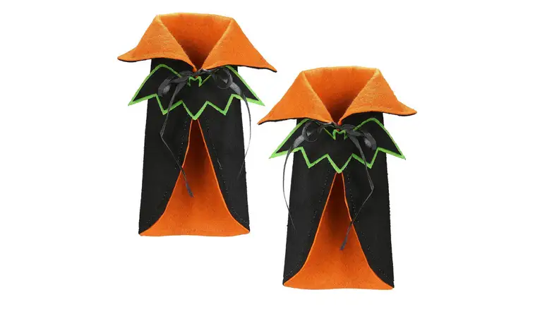 An image of two high-necked capes in orange and black.