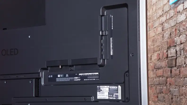 The back of an LG G4 OLED TV showing HDMI outlets.