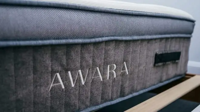 Close up of gray Awara mattress.