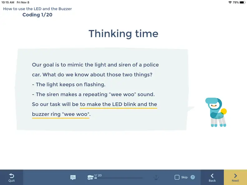 KOOV asks kids to think critically about how they will complete the coding mission before actually allowing them to start coding.