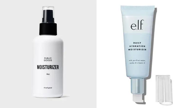 The Public Goods Facial Moisturizer and the E.L.F. Cosmetics Daily Hydration Moisturizer.