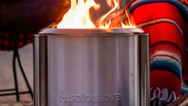 A close-up shot of a Solo Stove outdoor fire pit.