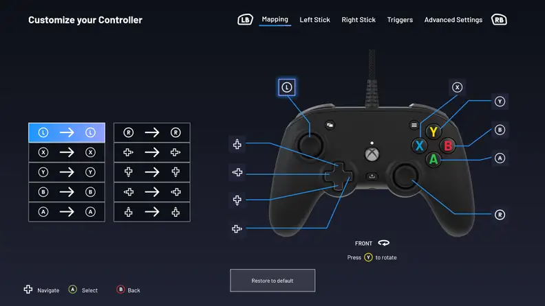 A screenshot of the Pro Compact App showing off remapping features for the controller.