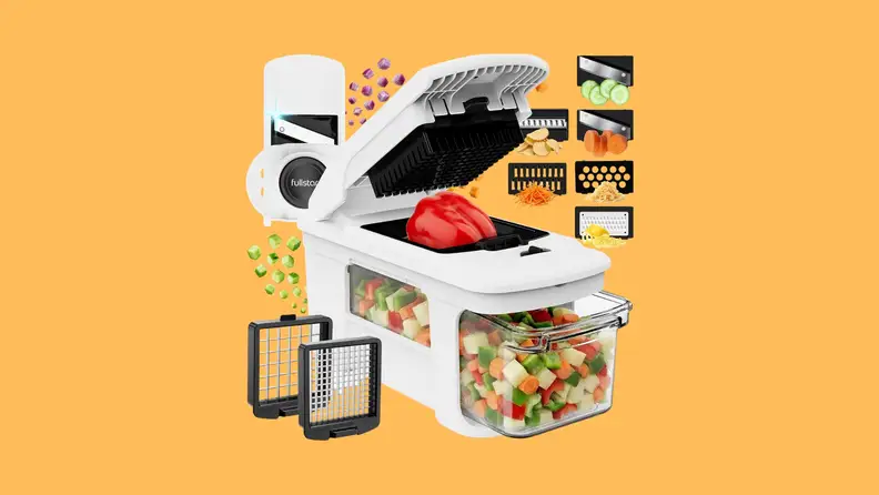 A vegetable chopper on yellow background