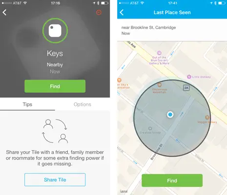Tile Bluetooth tracker app screenshots