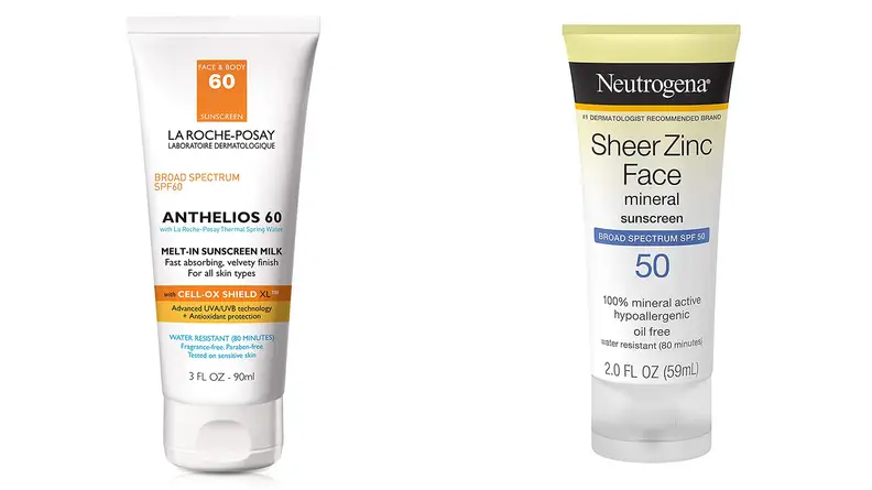 The La Roche Posay Anthelios Melt-In Sunscreen Milk and the Neutrogena Sheer Zinc Sunscreen Lotion SPF 50.