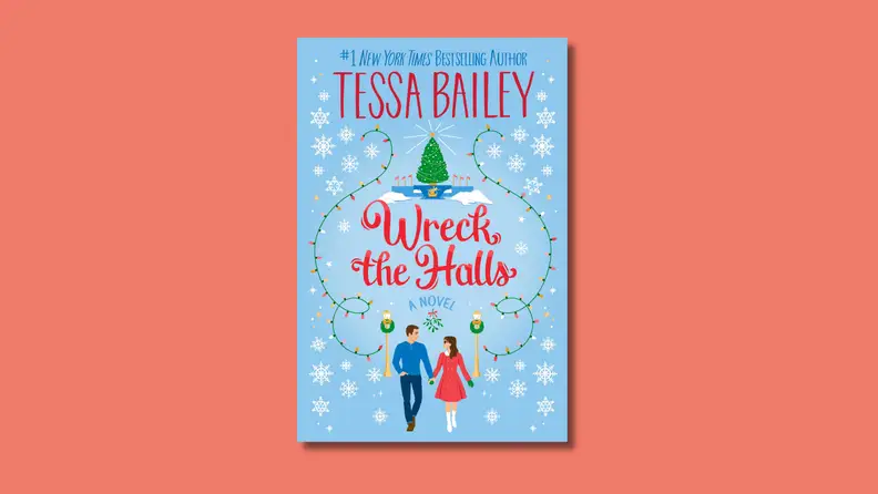 An image of the cover of "Wreck the Halls" by Tessa Bailey, which features two people walking down a snowy path.