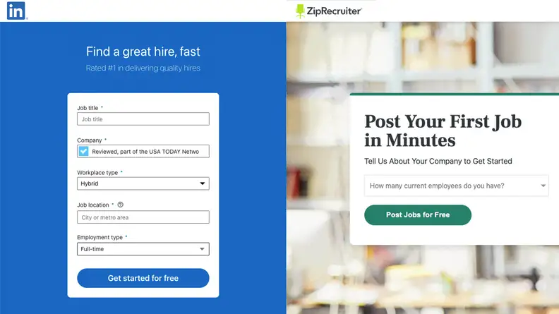 A screenshot of LinkedIn next to a screenshot of ZipRecruiter