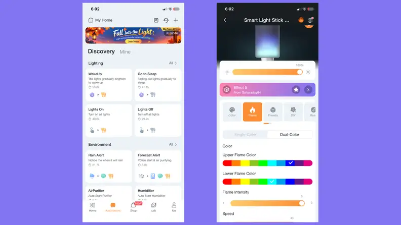 App controls and customizations for Linkind T19 Smart Flame Bulb.