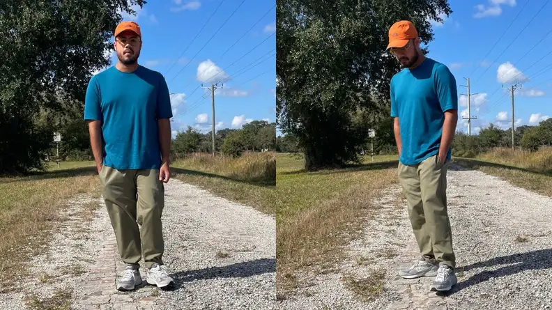 Man standing in Amazon Made For You T-shirt.