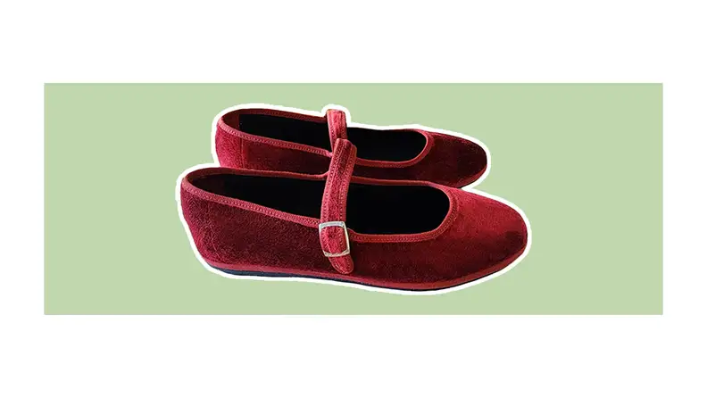 red flats on green background