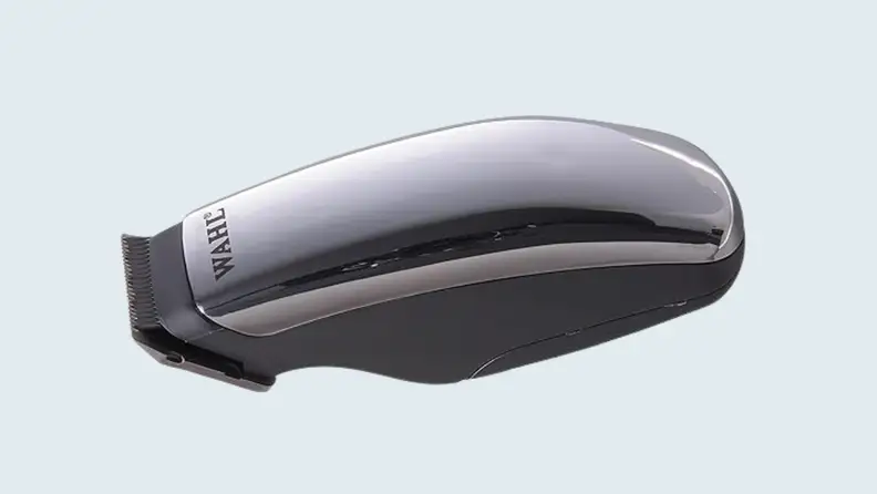 beard trimmer and kit on light blue background