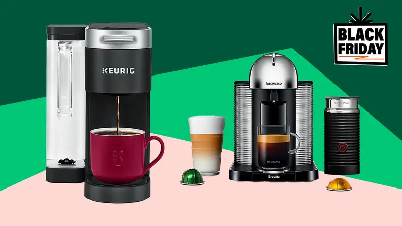 Coffee makers on green background