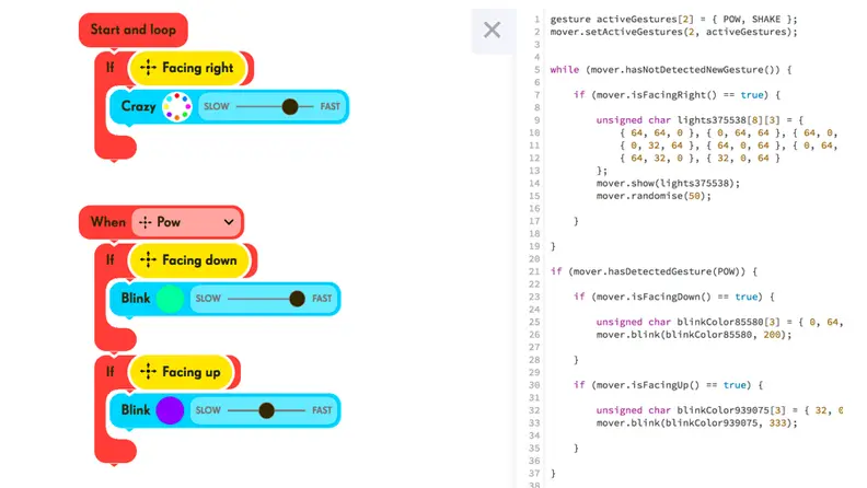 An example of block and Javascript code for the Mover