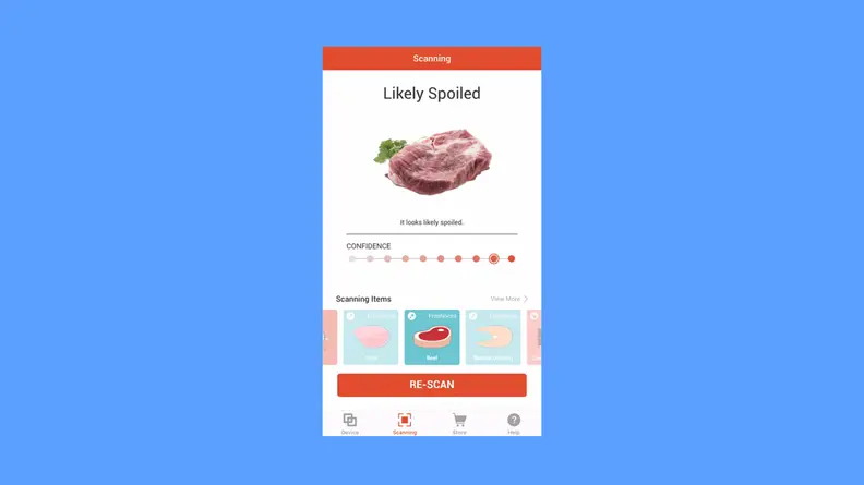 Meat freshness results in the Linksquare app