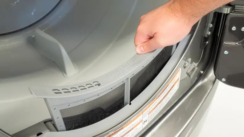 The lint trap of a Maytag MED6630HC dryer