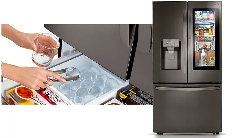 A drawer of spherical ice cubes on the new LG InstaView fridge