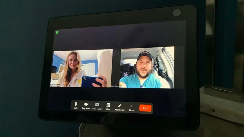Testing out a Zoom video call on Amazon's Echo Show 10