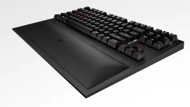 An image of a black wrist-rest keyboard.