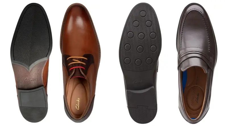 Black boot and brown oxford from Clarks.