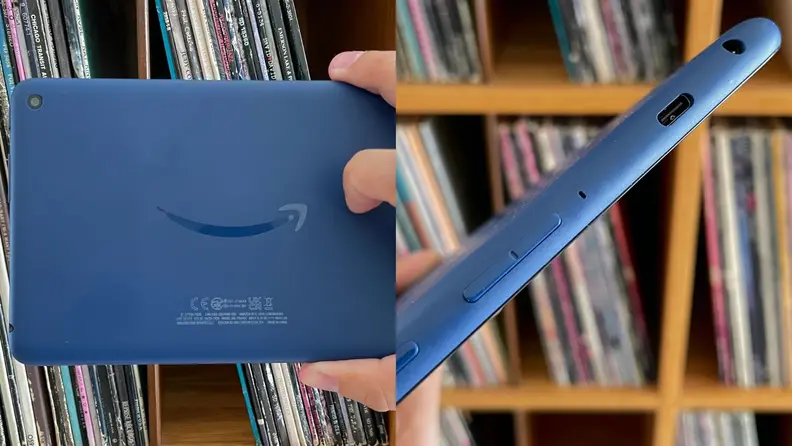 Side-by-side shot of the back and side of the tablet.